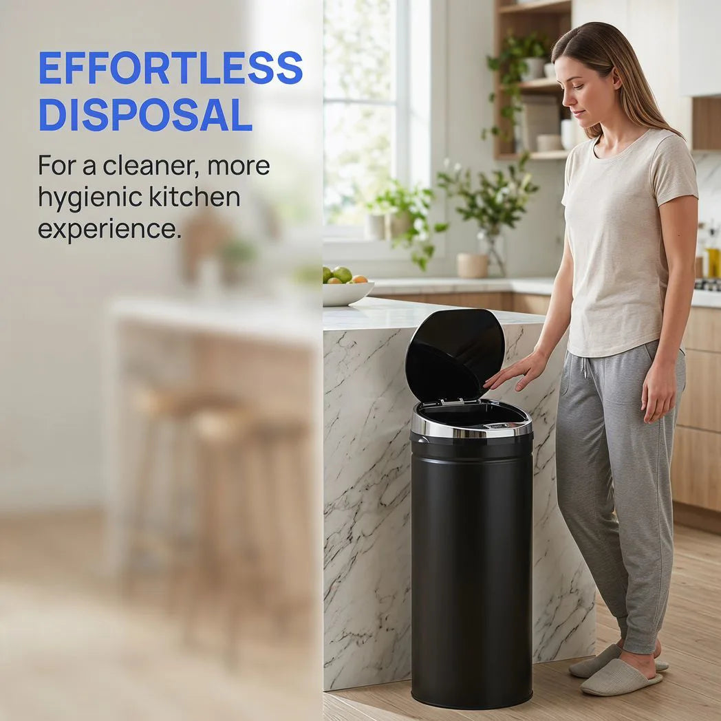 HOMCOM 50L Automatic Motion Sensor Rubbish Bin – Fingerprint-Resistant Stainless Steel Kitchen Bin, Black