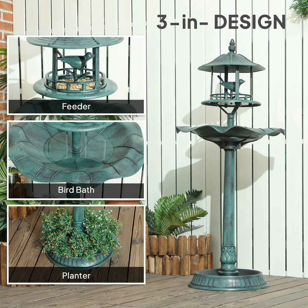 Outsunny 3-in-1 Garden Bird Bath, Freestanding Birdbath with Large Water Basin, Underneath Flower Planter
