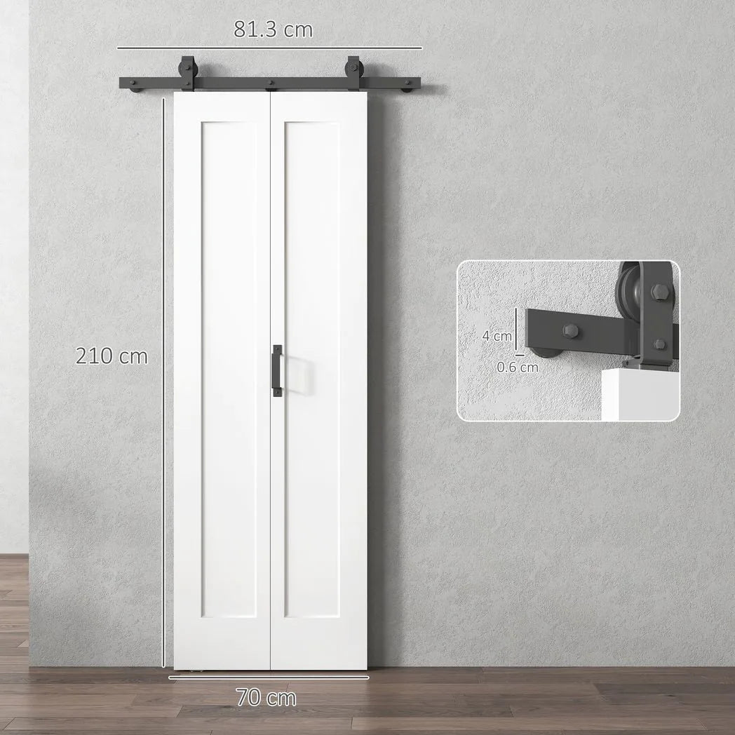 HOMCOM 70 cm Modern Sliding Door Set with Steel Rail, Two-Panel Design & Pulleys – White