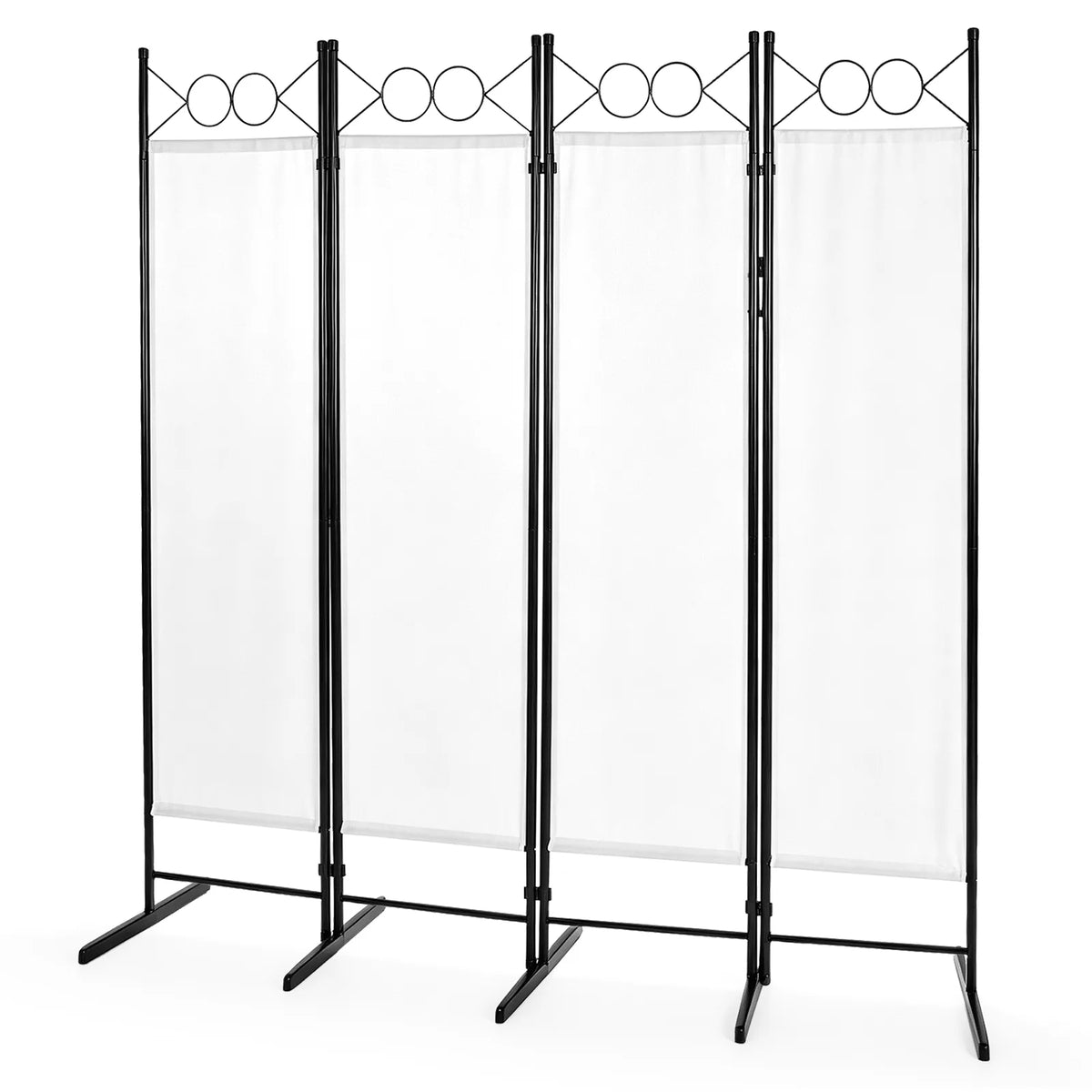 4-Panel Folding Room Divider Screen with Carbon Steel Frame and Polyester Fabric – Freestanding Privacy Screen, Off-White