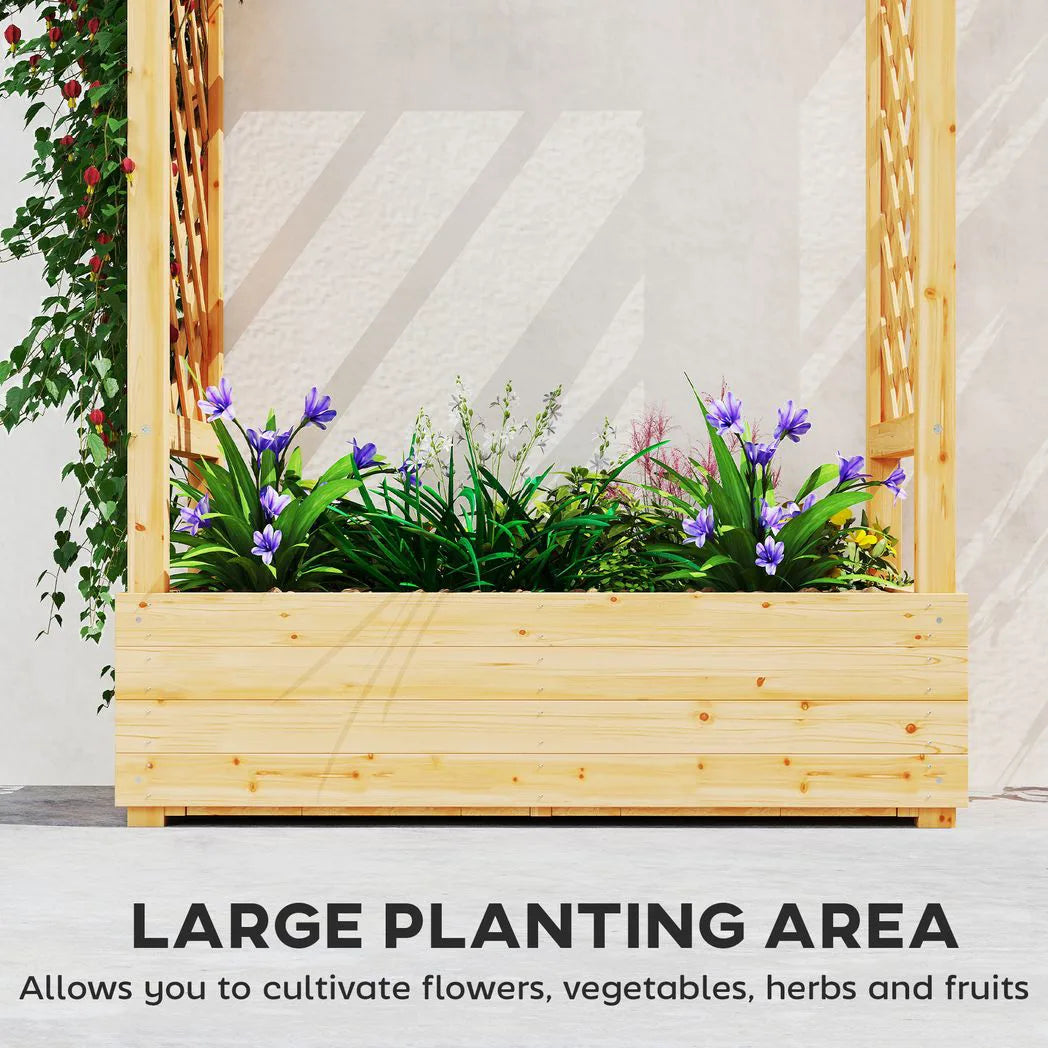 Outsunny Wooden Garden Planter with Trellis, Hanging Roof and Drainage Holes – Raised Bed, 110 cm, Natural