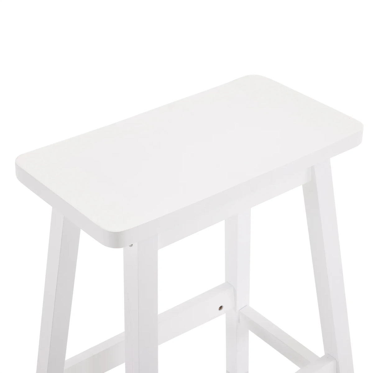 Set of 2 Pine Wood Saddle Seat Bar Stools with Footrests – Counter Height Kitchen and Home Bar Seating, White