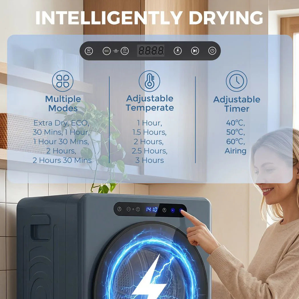 HOMCOM 5kg Compact Vented Tumble Dryer, 1000W with Anti-Crease Reverse Action and ECO Mode – Blue