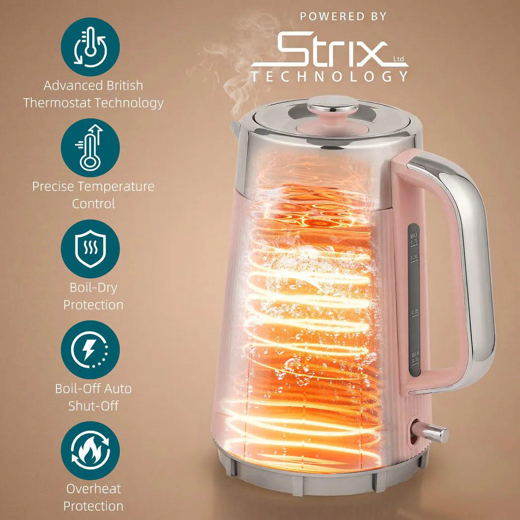 HOMCOM 3000W 1.7L Stainless Steel Kettle and 4 Slice Toaster Set with UK Strix Thermostat – Fast Boil, Pink