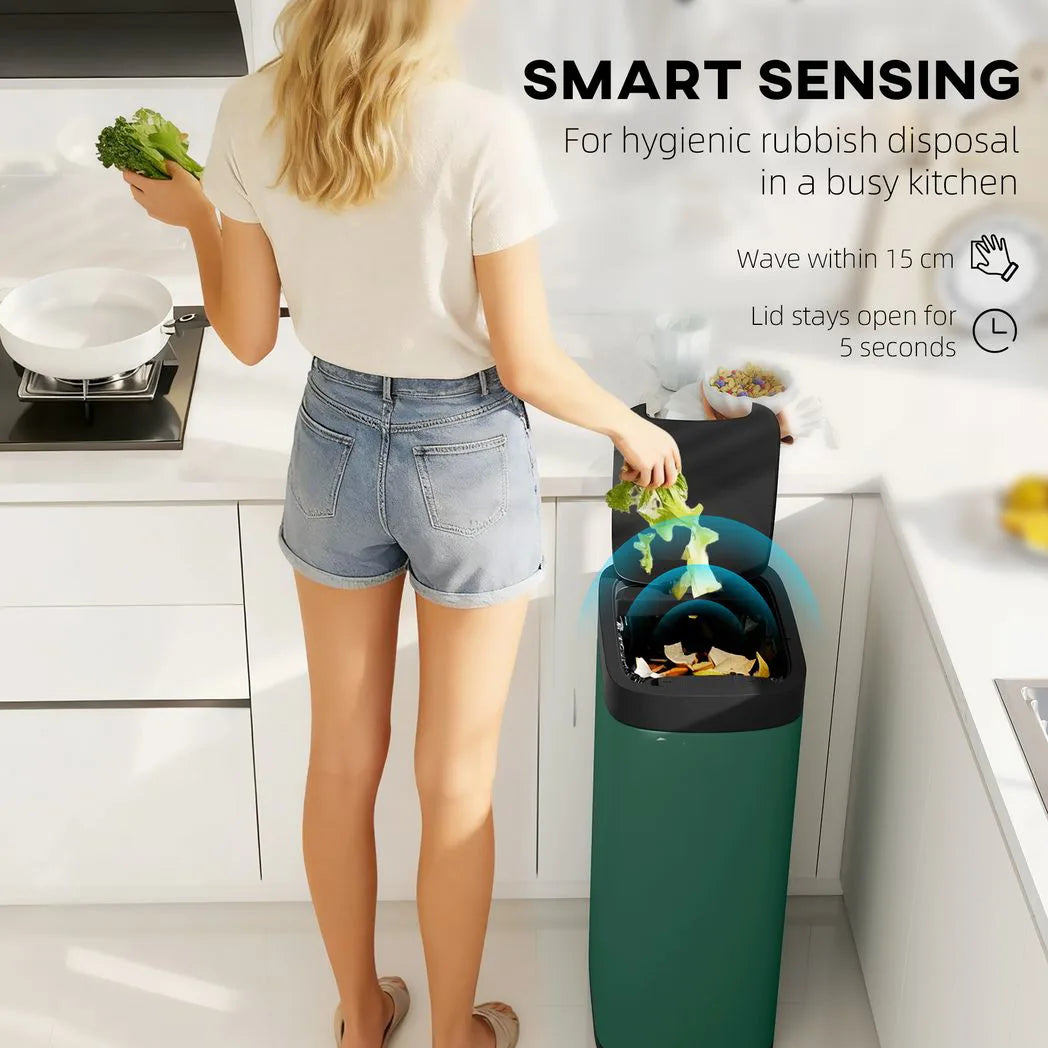 HOMCOM 50L Automatic Sensor Kitchen Bin with Manual Override – Battery-Operated, Touch-Free Lid, Black