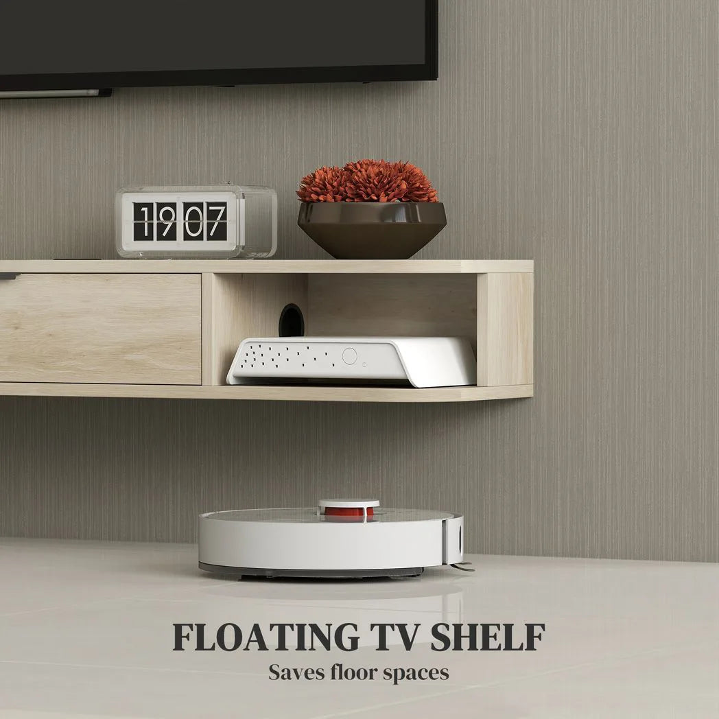 HOMCOM 120 cm Floating TV Unit with Flip Drawer & Cable Management – Wall Mounted for TVs up to 50 Inch, Natural