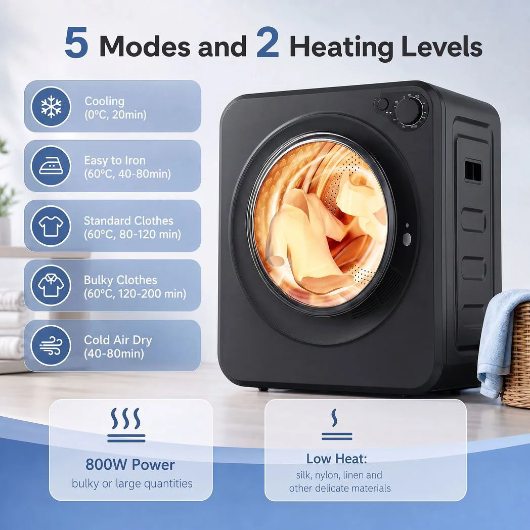 HOMCOM 4kg Front Load Tumble Dryer with 400W/800W Heat Settings – Compact Wall-Mount Laundry Dryer, Black