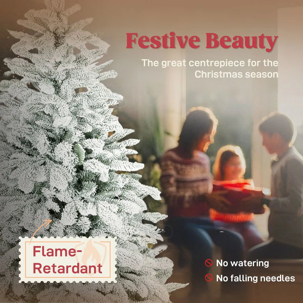 HOMCOM 5ft Artificial Flocked Christmas Tree with 717 Branches – Hinged Xmas Tree, Foldable Metal Stand