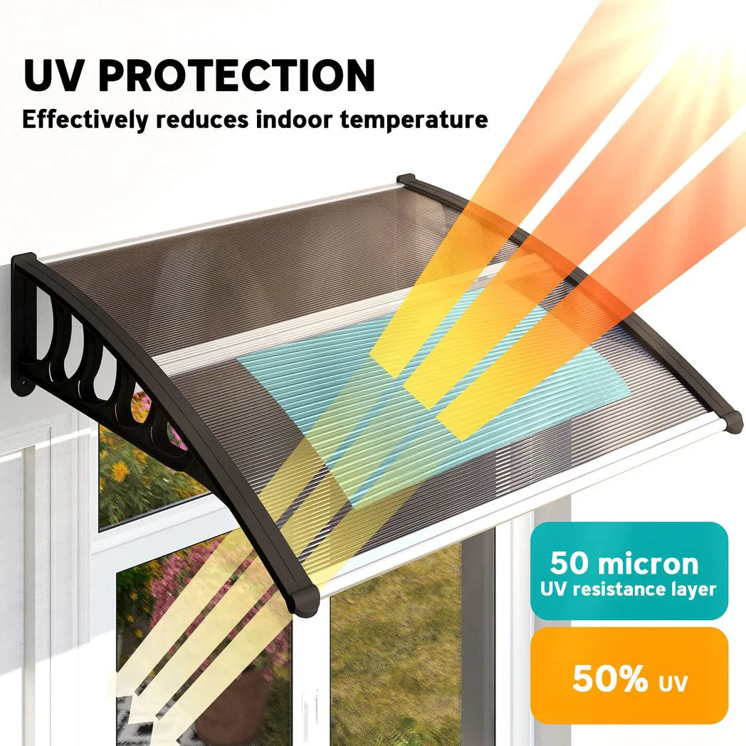 Outsunny Front Door Canopy with Polycarbonate Panels and Aluminium Frame, 103 x 96.5cm – Rain Shelter, Brown