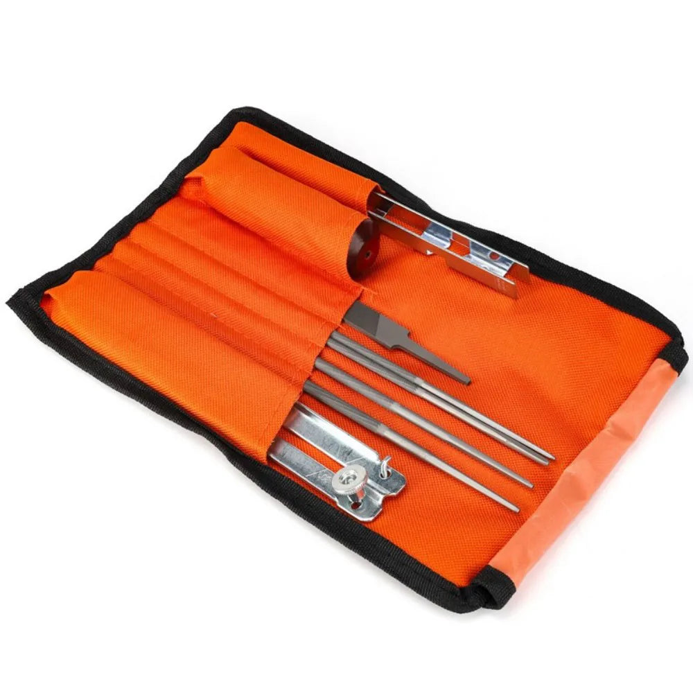 11-Piece Chainsaw Sharpening File Kit with File Guide and Depth Gauge – Round Files for Stihl Chains, Silver