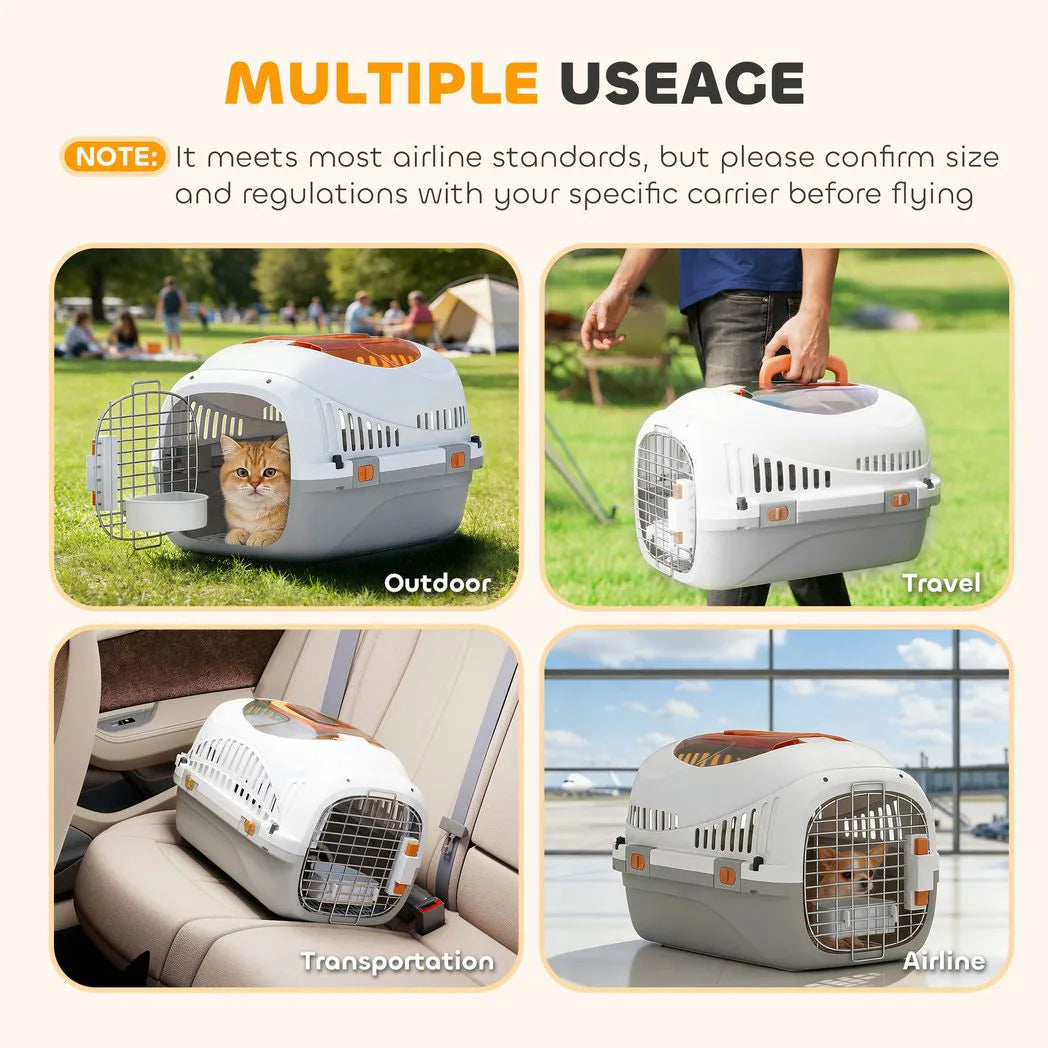 PawHut Hard Shell Pet Carrier for Cats and Small Dogs up to 4kg – Steel Door, Secure Lock, Feed Bowl
