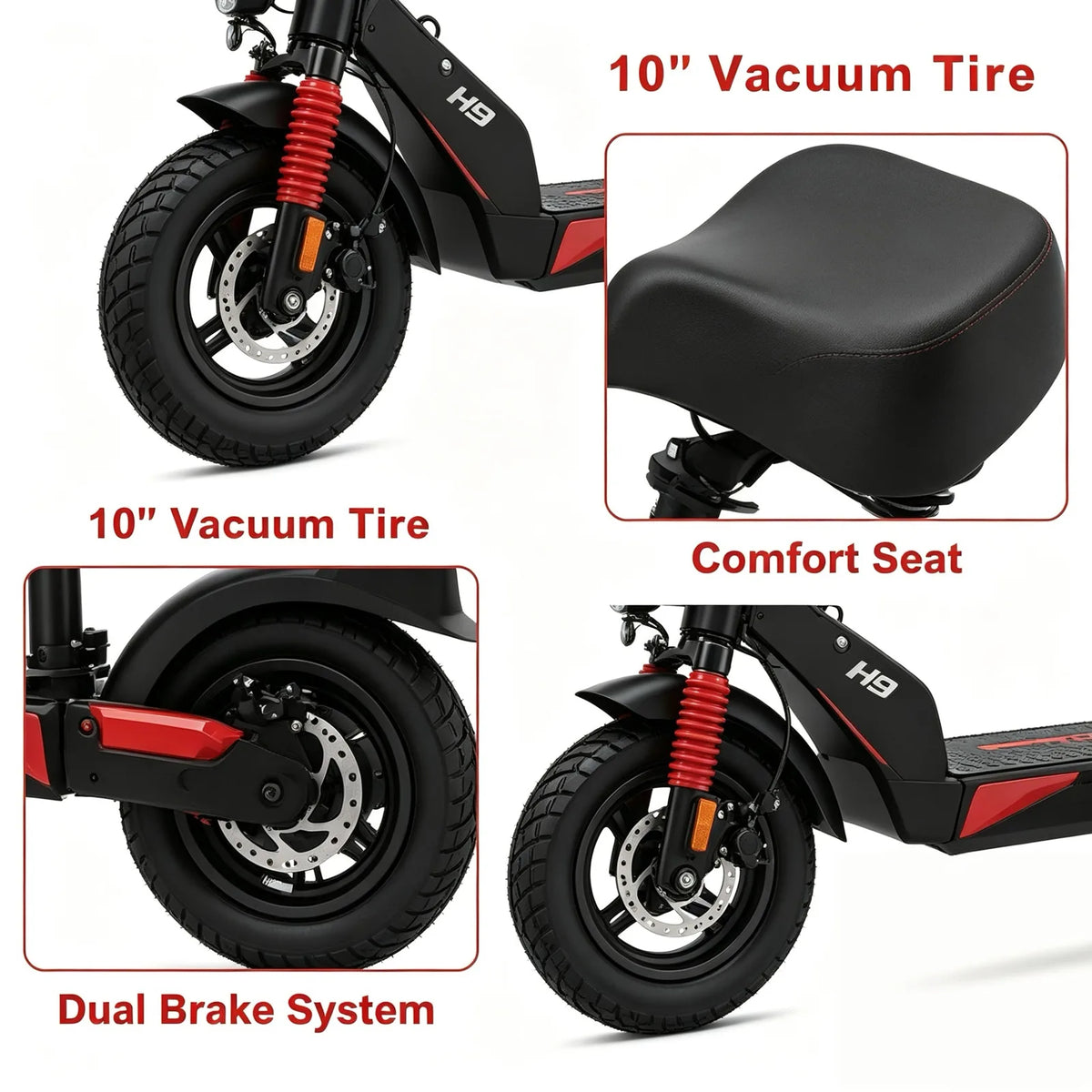 H9 Electric Scooter with Seat, 500W Peak Motor & 48V 15.6Ah Battery – Foldable Adult Commuter E-Scooter