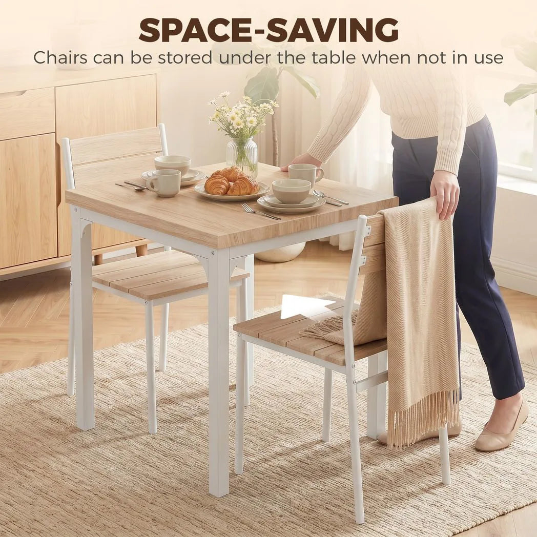 HOMCOM Three-Piece Compact Dining Set with Square Table and 2 Chairs – Space-Saving, Oak Wood Effect