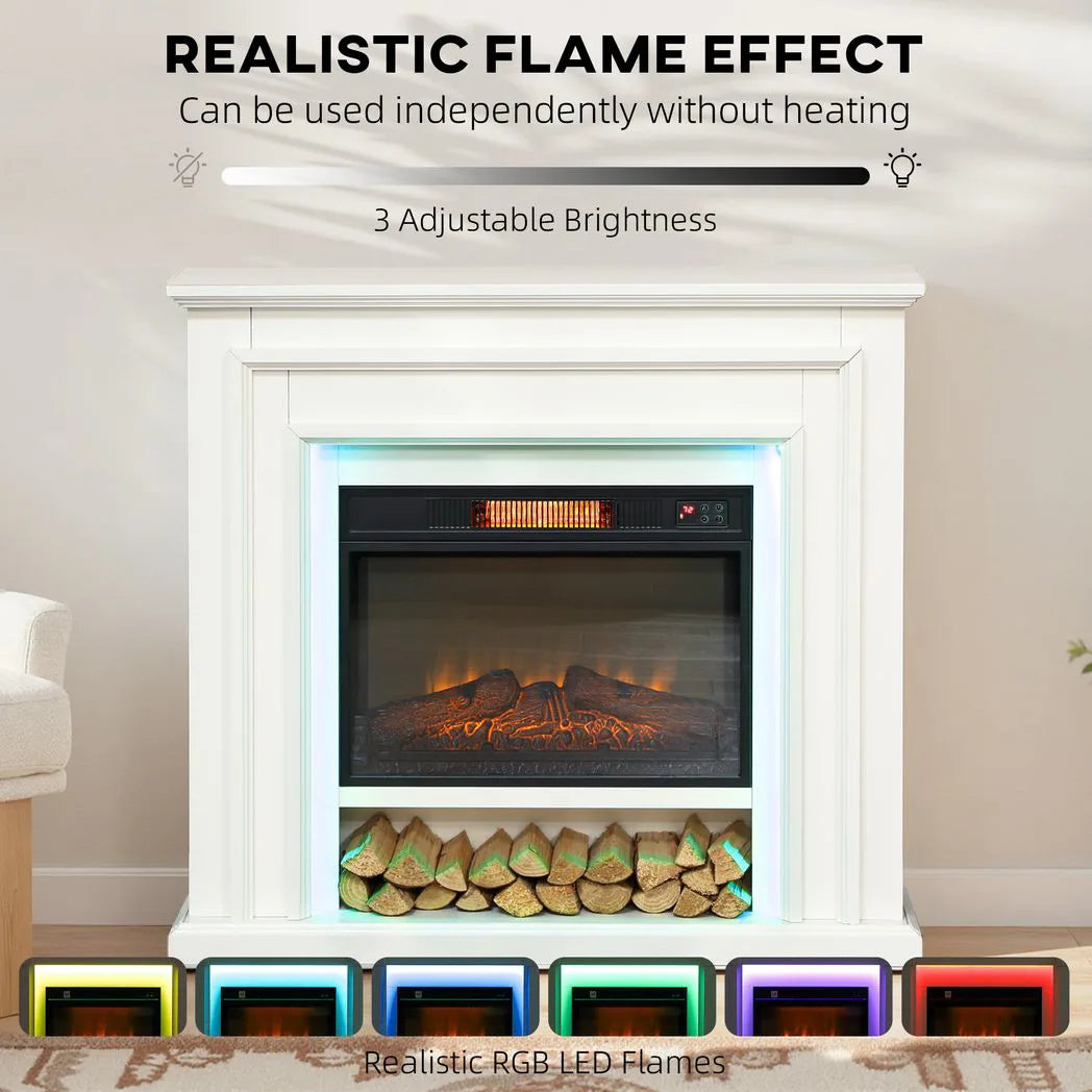 HOMCOM 1800W Electric Fireplace with Multicolour LED Flame Effect, Thermostat & Timer – Remote Control, White