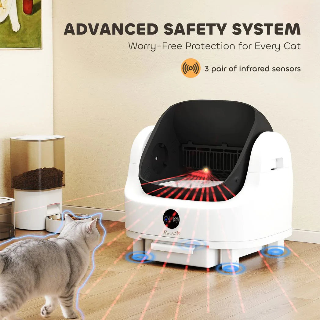PawHut Self-Cleaning Cat Litter Tray with Top Opening, Infrared Sensors and 8L Waste Bin – Quiet, Automatic
