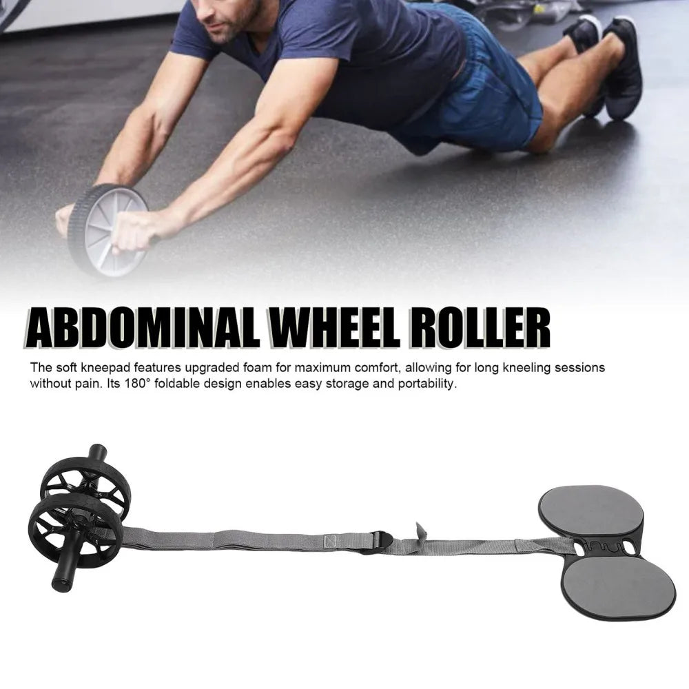 Abdominal Wheel Roller with Automatic Rebound Pull Straps & Foldable Knee Pad – Dual-Wheel Core Trainer for Men & Women