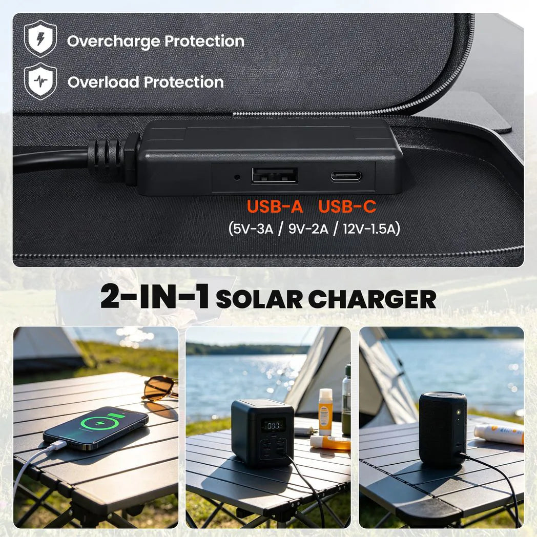 HOMCOM 100W Foldable Solar Panel with USB-A & USB-C Fast Charging – IP67 Portable Solar Charger for Camping & Hiking