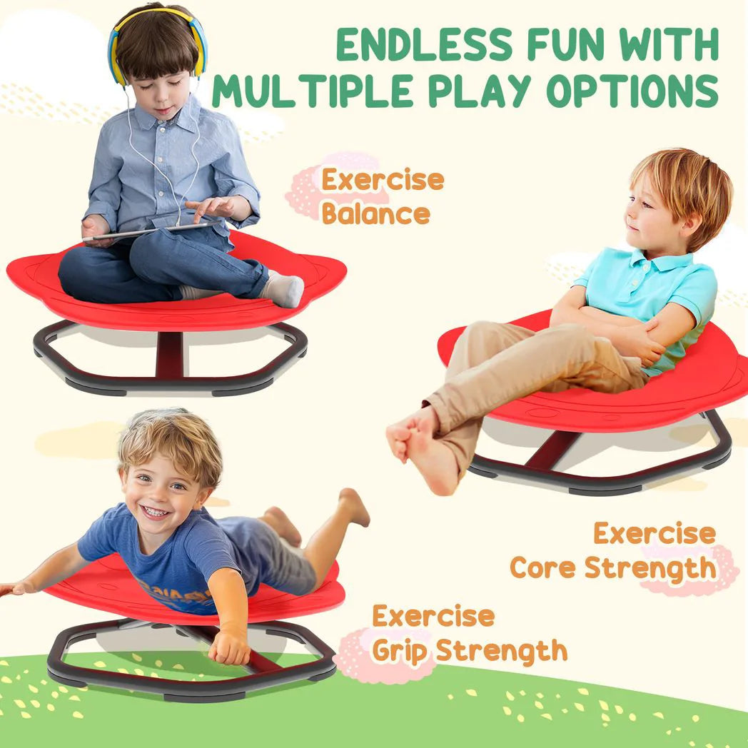 AIYAPLAY Kids Planet-Shaped Swivel Chair – Sensory Spinning Seat for Balance and Coordination, Red