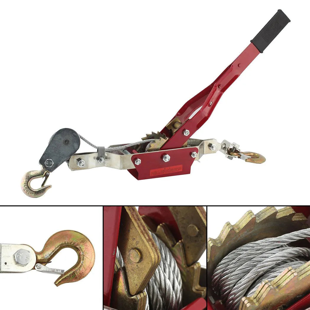 4 Ton Dual Gear Hand Winch with Double Hooks – Heavy Duty Wire Rope Cable Puller, 1.7m Rope