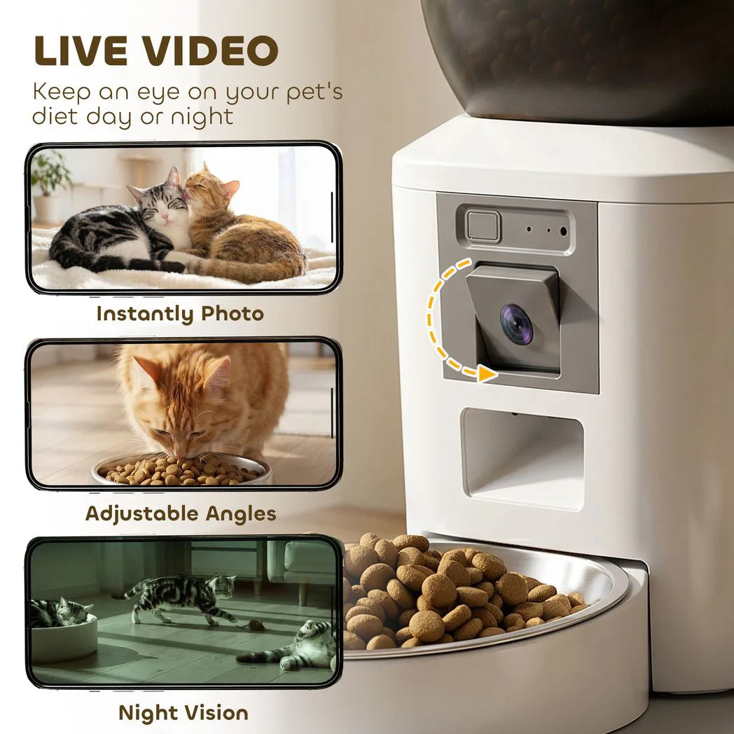 PawHut Automatic Cat Feeder with Camera, 4L WiFi APP Control, 1–10 Meals, 2-Way Audio & Dual Power Supply