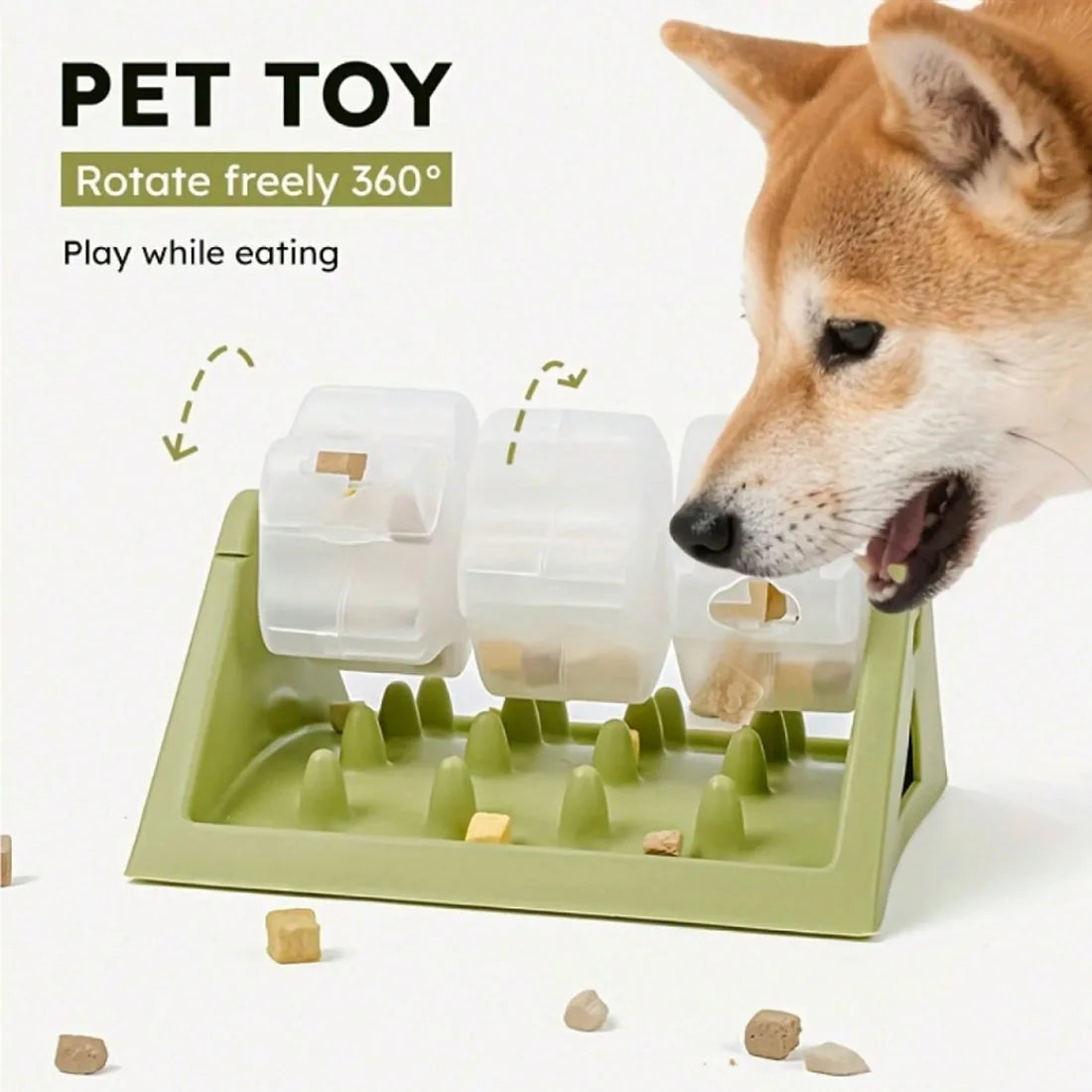 360° Rotating Puzzle Dog Bowl Slow Feeder – Interactive Treat Dispensing Pet Feeding Toy, Green