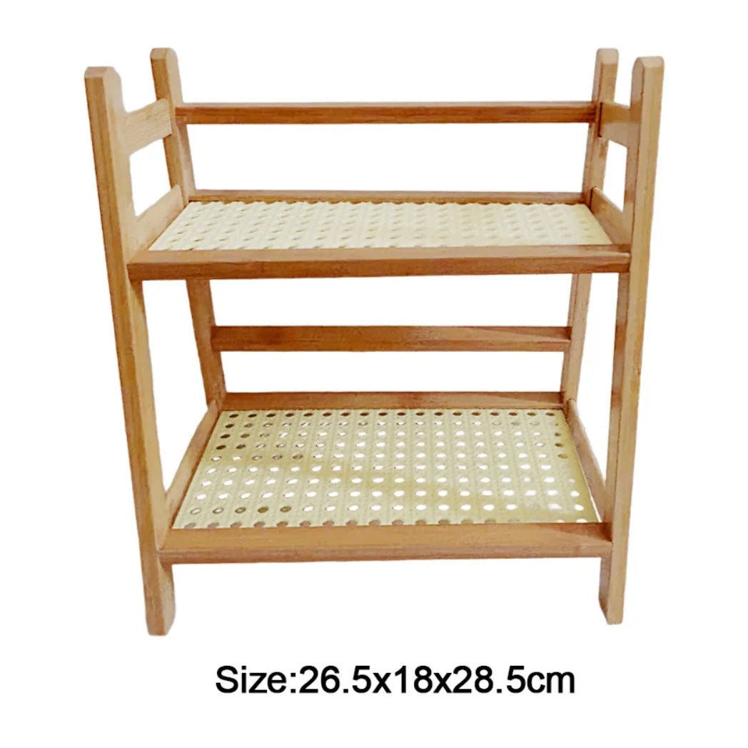 2-Tier Wooden Countertop Organiser Rack – Multipurpose Kitchen Storage Shelf, Large