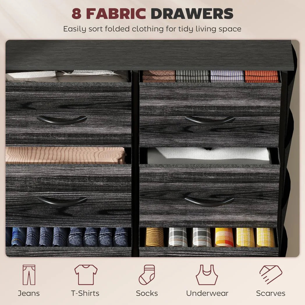 HOMCOM Eight Fabric Drawer Chest with Steel Frame, Pockets and Anti-Tipping Kit – Bedroom Storage, Black