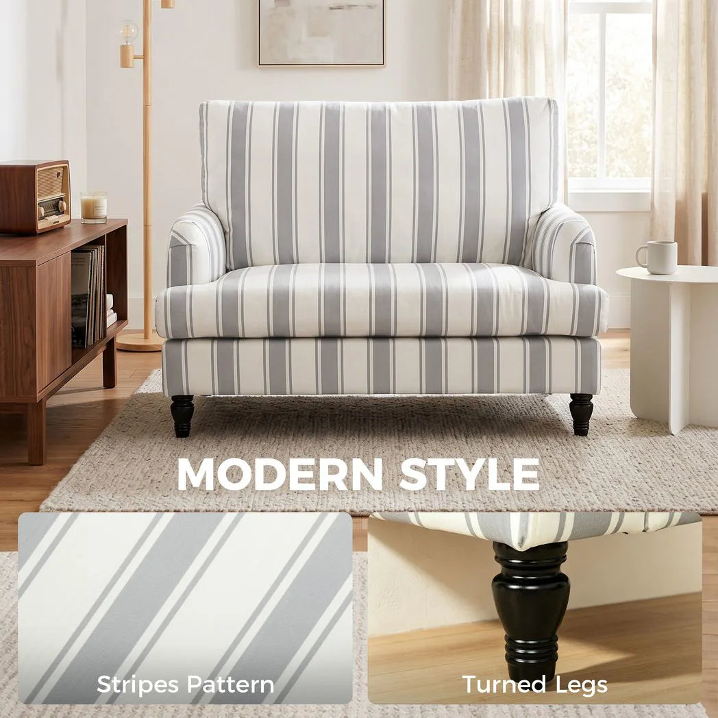 HOMCOM Velvet Single Sofa Armchair with Stripes, Turned Legs and Wide Seat – Modern Accent Chair, Grey