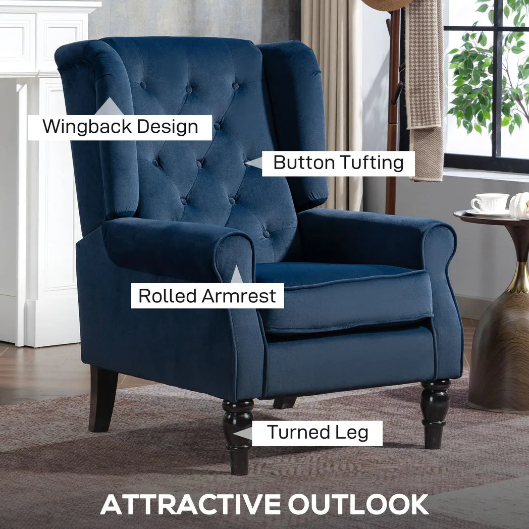 HOMCOM Wingback Accent Chair with Button Tufting & Pocket Springs – Retro Armchair for Living Room, Dark Blue