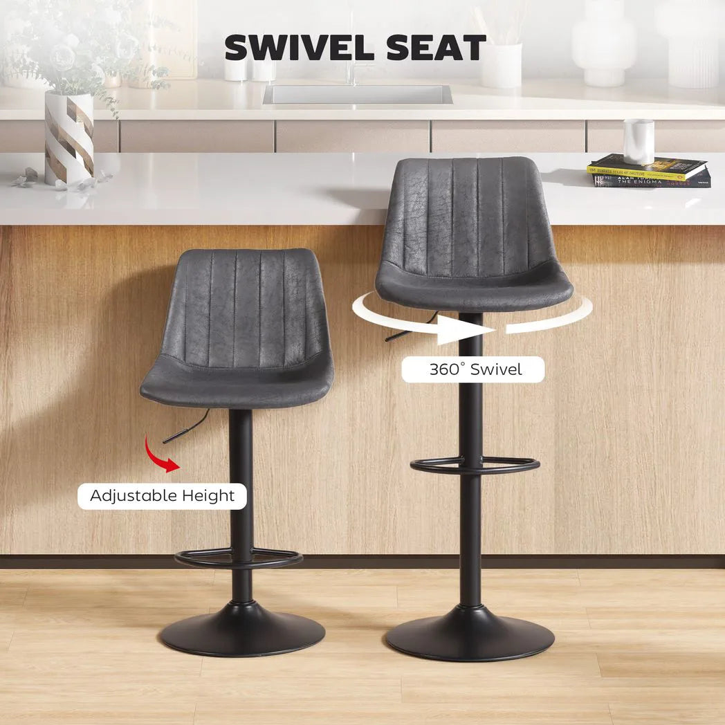 HOMCOM Set of 2 Height Adjustable Swivel Bar Stools with Footrest – Leathaire Kitchen Island Stools, Charcoal Grey