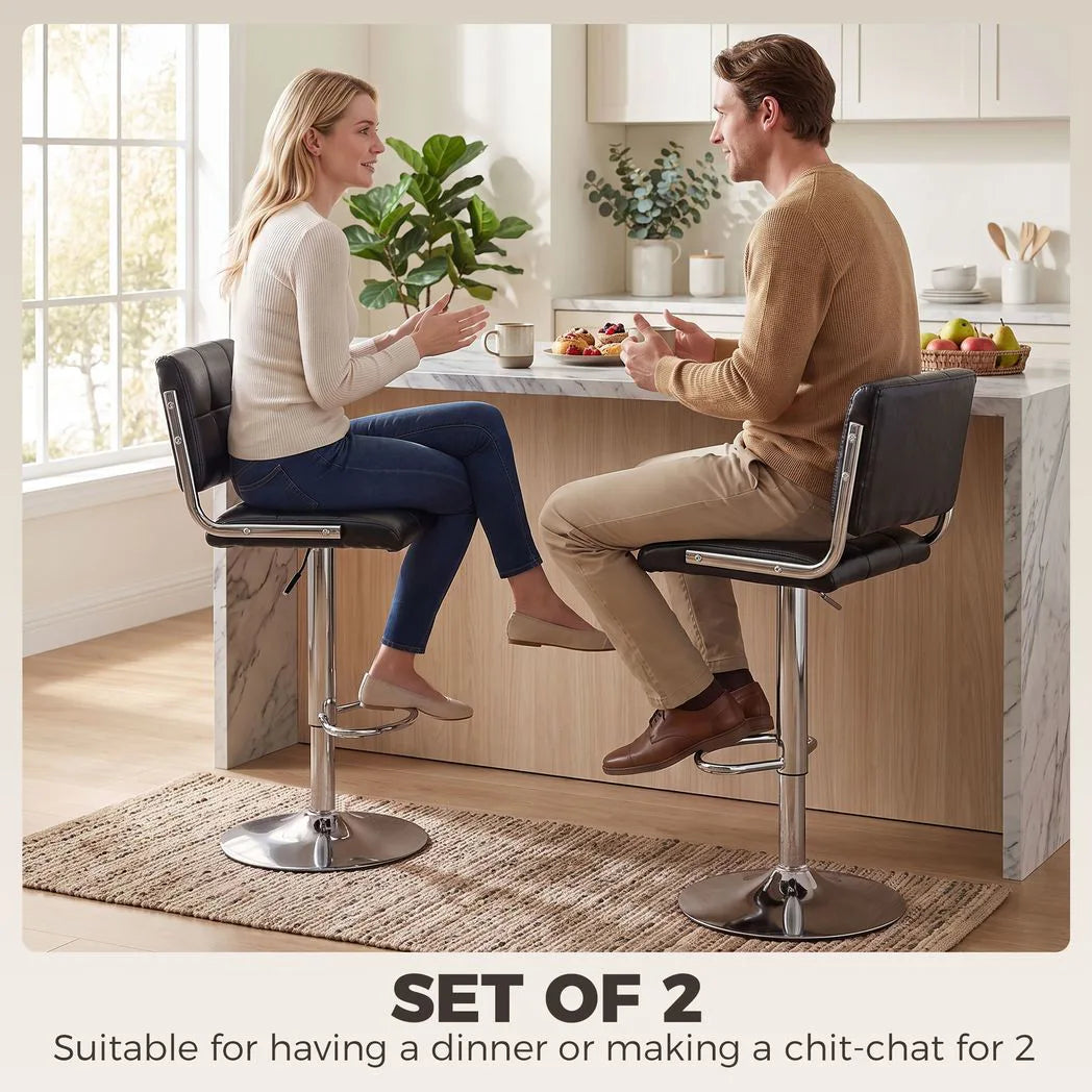 HOMCOM Set of 2 Swivel Bar Stools, Adjustable Height PU Leather – Kitchen Breakfast Bar Seating, Black