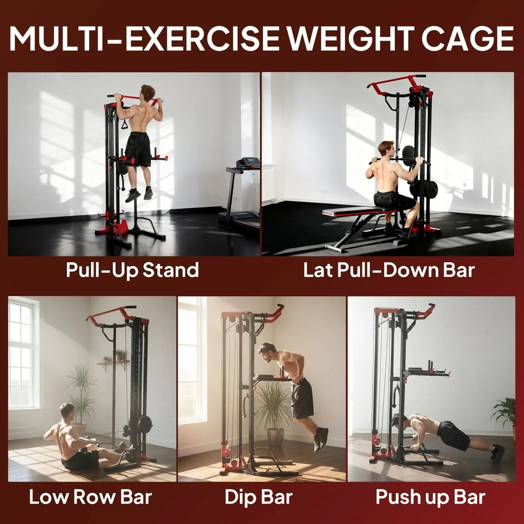 SPORTNOW Power Tower with Lat Pull Down, Pull Up Bar & Dip Station – Adjustable Home Gym Station, 300 kg Capacity