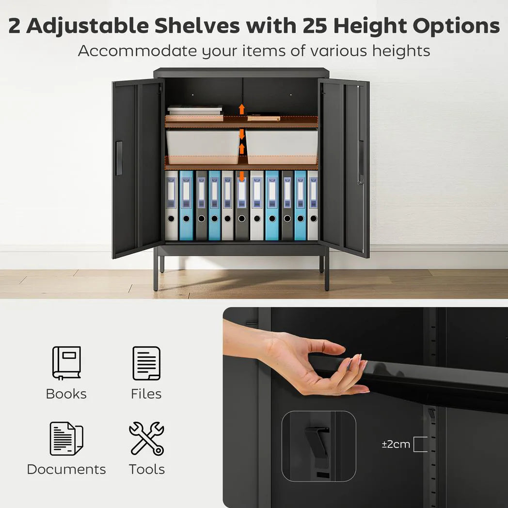 HOMCOM Metal Storage Cabinet with Lock and 2 Adjustable Shelves – Garage and Office Storage, Black