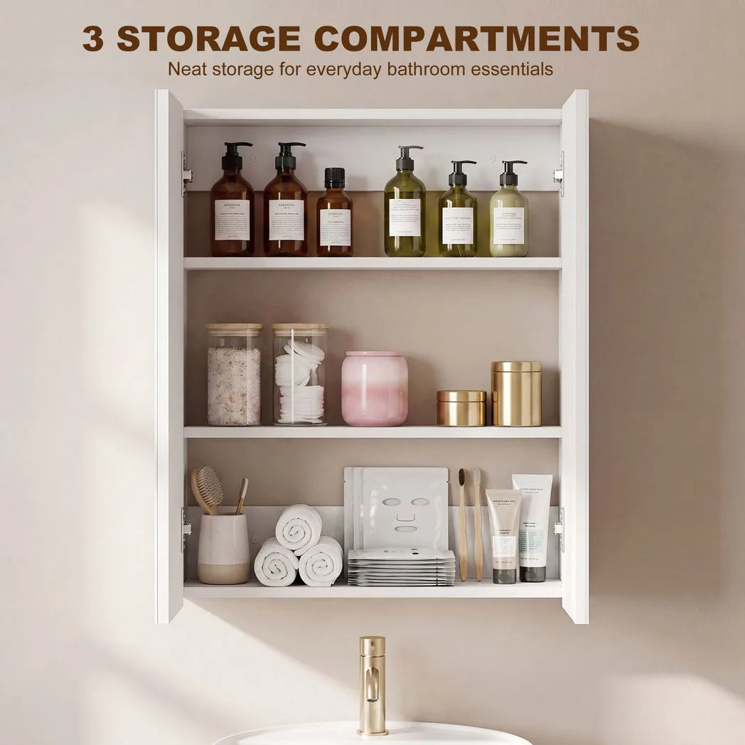 HOMCOM Wall-Mounted Bathroom Mirror Cabinet with Dual Mirrored Doors, Soft-Close Hinges and Adjustable Shelf, White