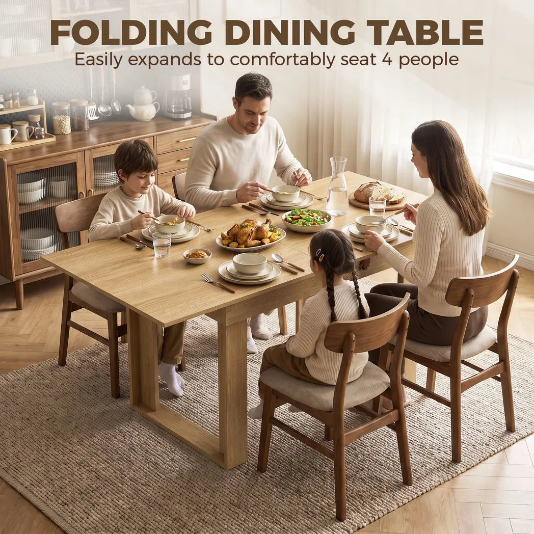 HOMCOM Folding Dining Table Under-Table Storage Extendable Kitchen Table Steel Rail Oak Effect