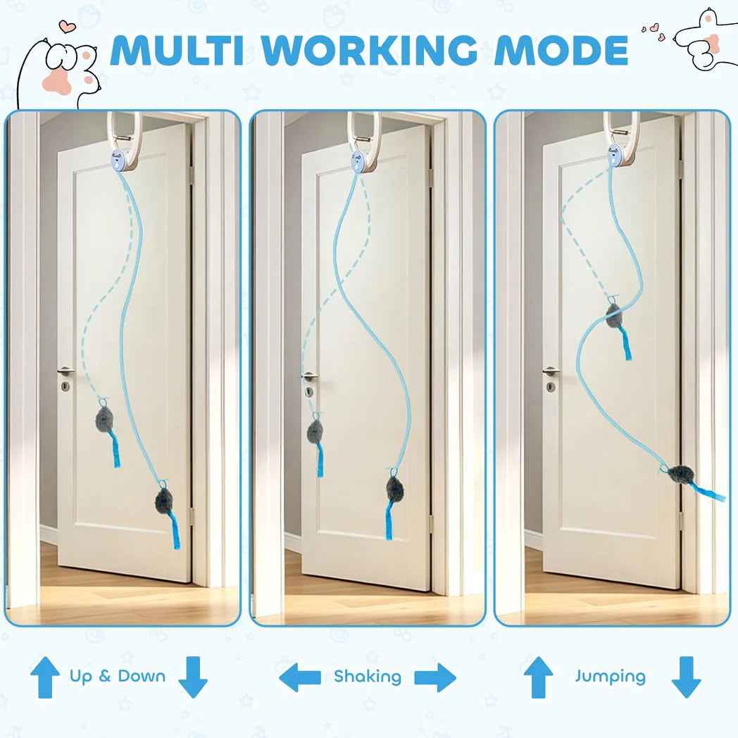 PawHut Interactive Cat Toy with Door-Hanging Bouncing Mouse Teaser – USB Rechargeable Indoor Play for Cats