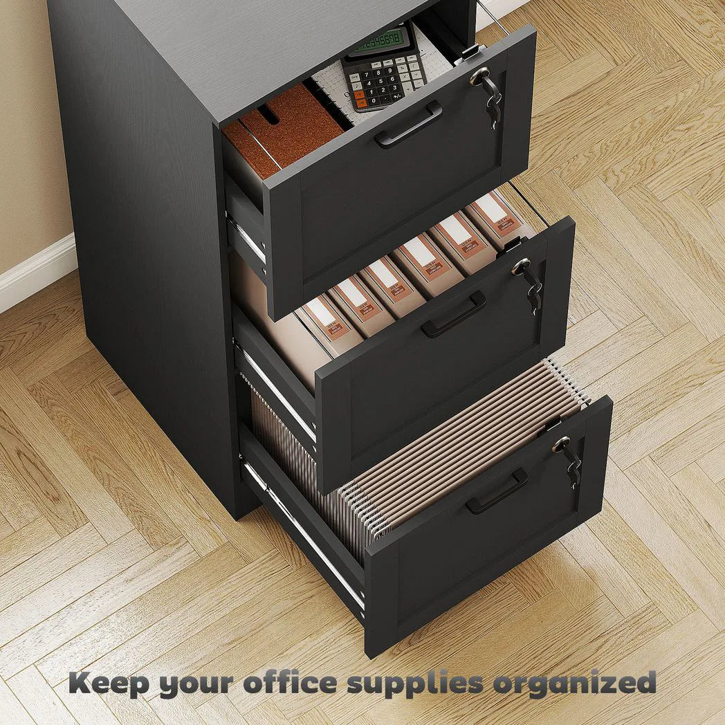 HOMCOM 3-Drawer Filing Cabinet with Lock & Adjustable Hanging Rails – Home Office Storage, Black
