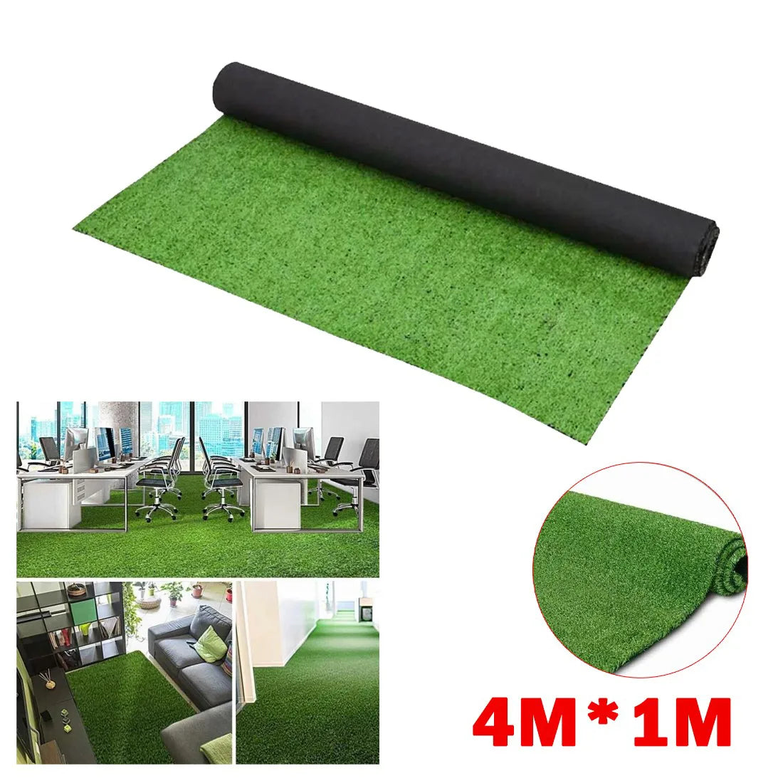 Artificial Grass Turf Roll, 4m x 1m with Drainage Holes & Anti-Slip Backing – Realistic Pet-Friendly Lawn