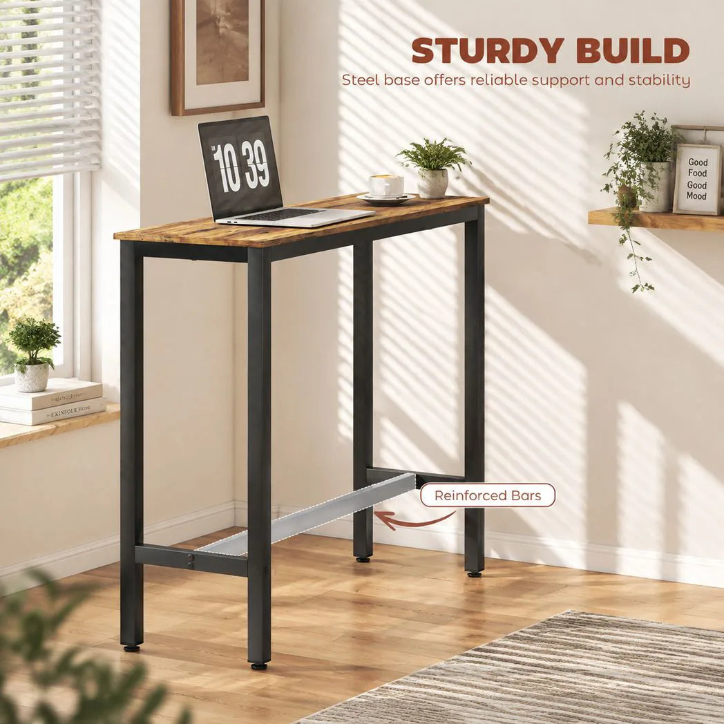 HOMCOM Rectangular Bar Table with Wood-Effect Top and Steel Frame – Pub, Kitchen Breakfast Table, Rustic Brown