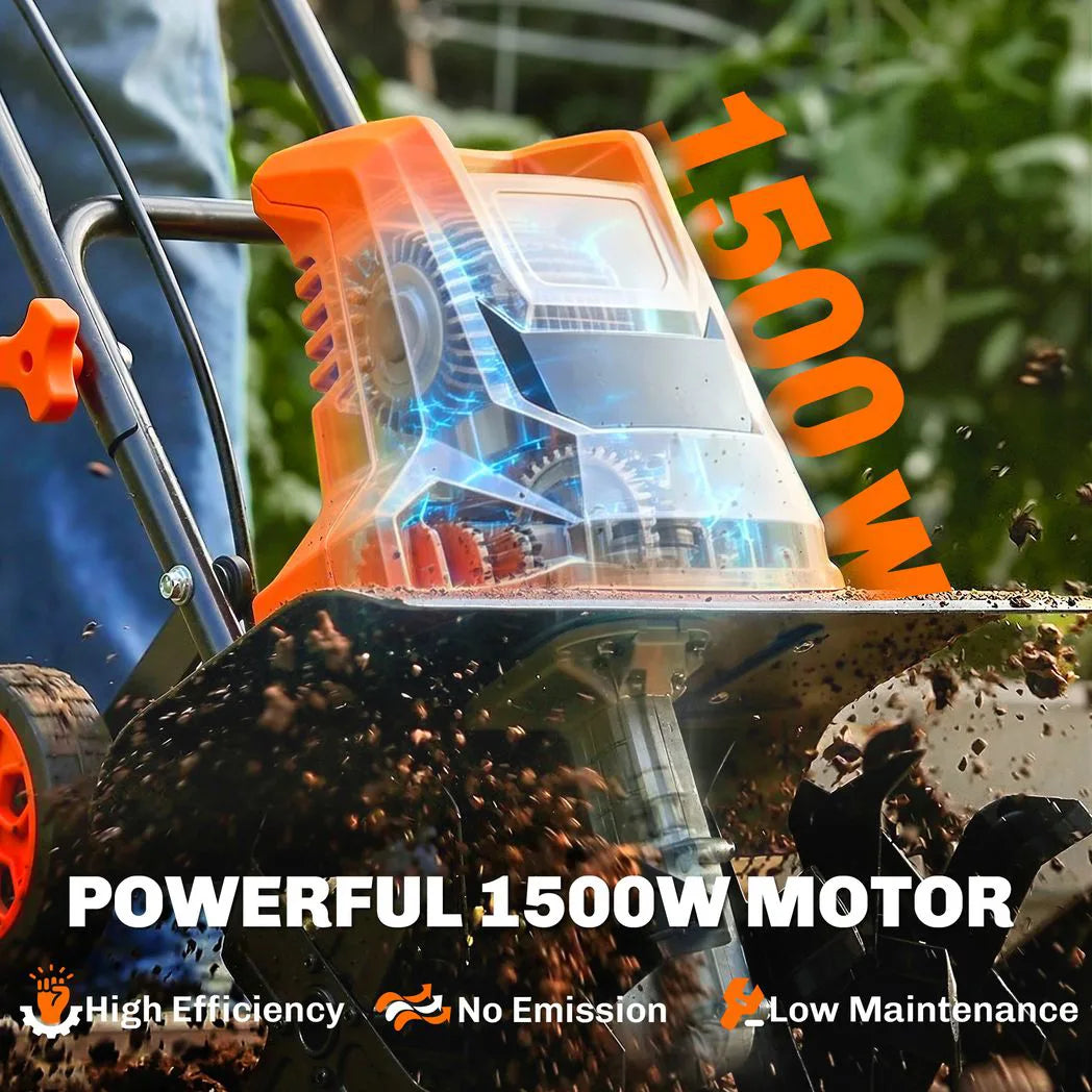 Outsunny 1500W Electric Garden Tiller with Foldable Handle, 40cm Working Width, 20cm Depth, 6 Steel Blades & Adjustable Wheels
