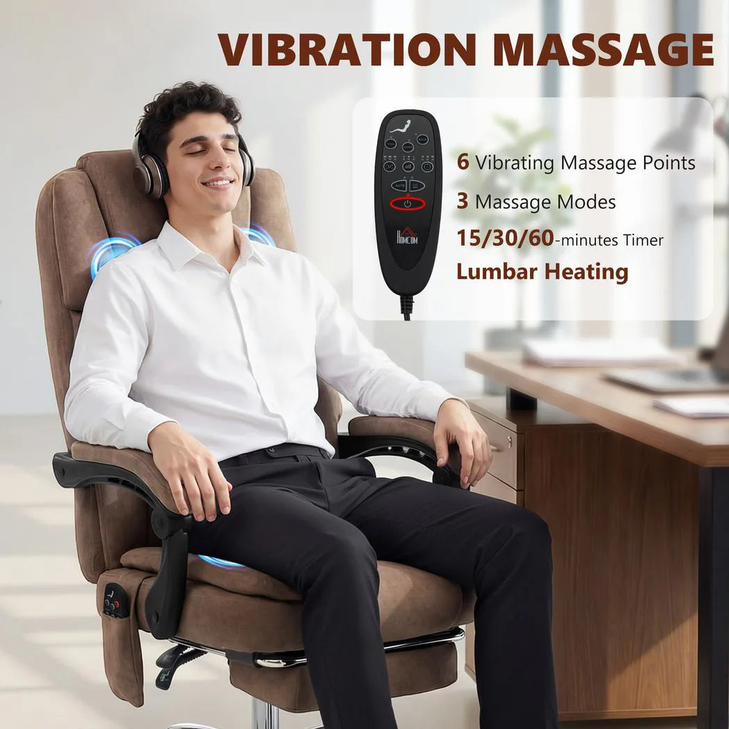 HOMCOM Executive Office Chair with 6-Point Vibration Massage and Heat, High Back, Reclining, Brown