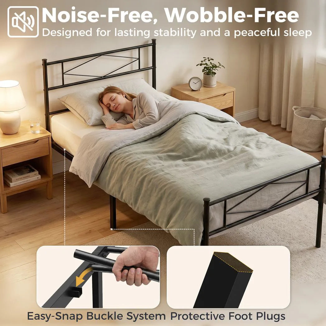 HOMCOM 3ft Single Metal Bed Frame with Headboard, Footboard and 32cm Underbed Storage – Platform Bed, Black