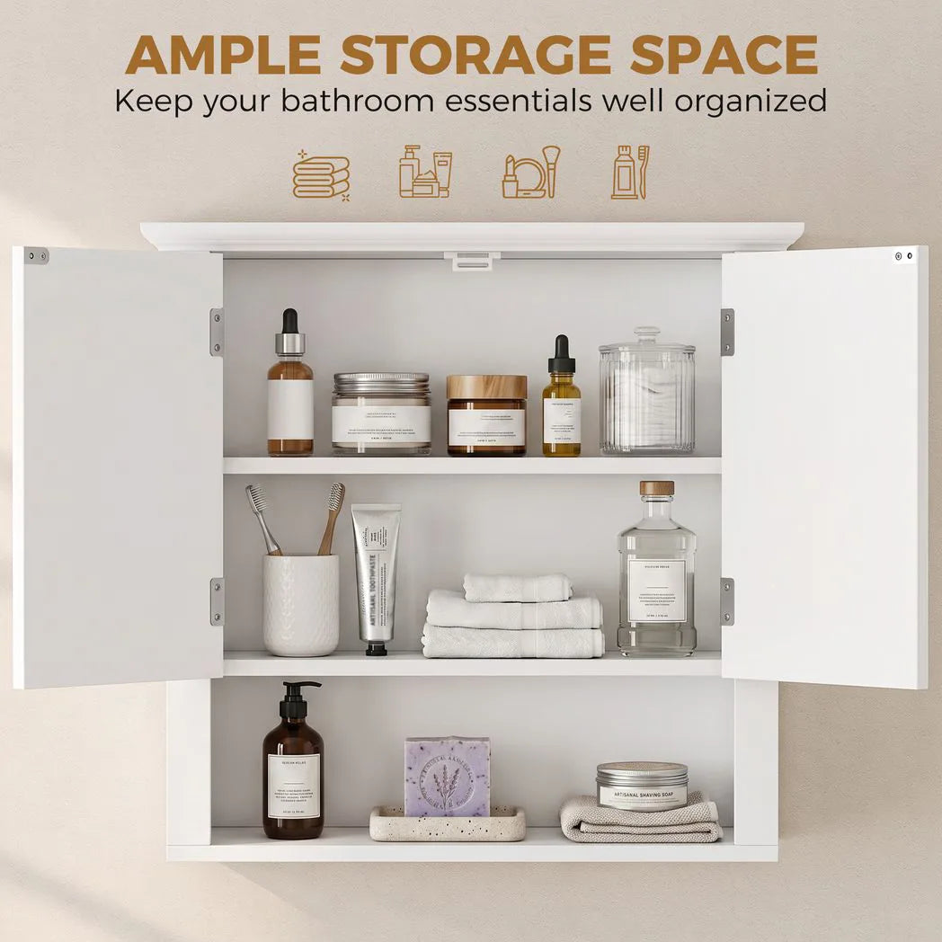 HOMCOM Wall-Mounted Bathroom Cabinet with 2 Doors & Adjustable Shelf – Medicine Cabinet, White