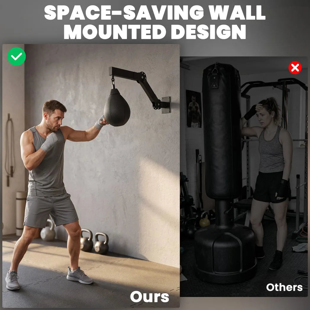 SPORTNOW Wall-Mounted Boxing Speed Bag with Height-Adjustable Arm, Air Pump and Wrenches – Home Gym Equipment
