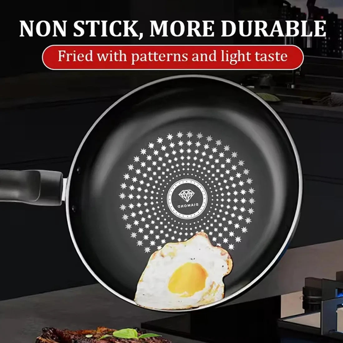 24cm Non-Stick Frying Pan with Diamond Pattern – Induction Compatible, Red