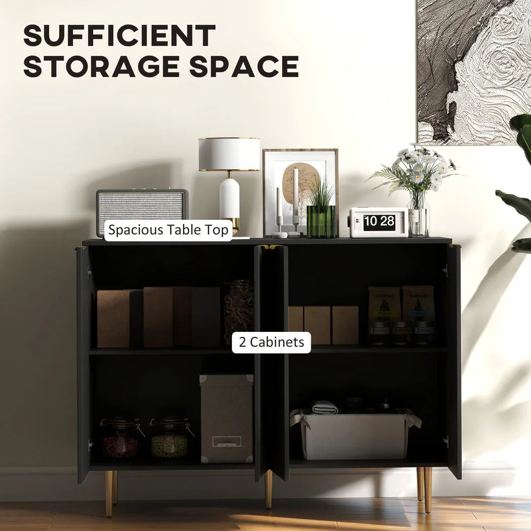 HOMCOM Modern Sideboard Buffet Cabinet with Adjustable Shelves & Metal Legs – Kitchen Storage Cupboard, Black
