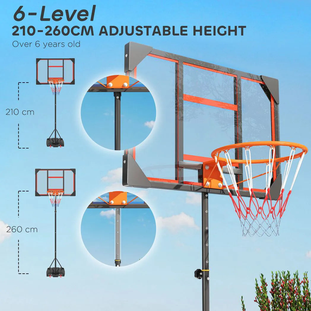 AIYAPLAY Height Adjustable Basketball Hoop 210-260cm with Wheels & Fillable Base – Indoor Outdoor, Red