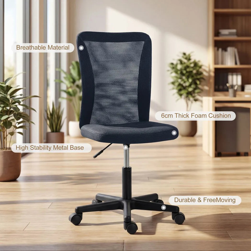 Vinsetto Armless Mesh Office Chair with Adjustable Height and Swivel Wheels – Computer Desk Chair, Dark Grey