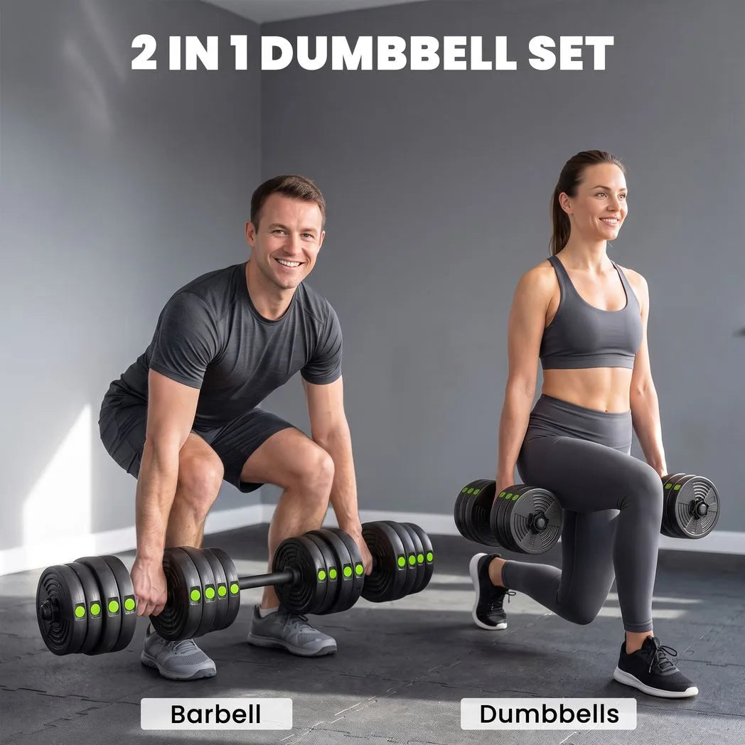 SPORTNOW 30kg Adjustable Barbell & Dumbbells Set – 2-in-1 Home Gym Free Weights, Black and Green