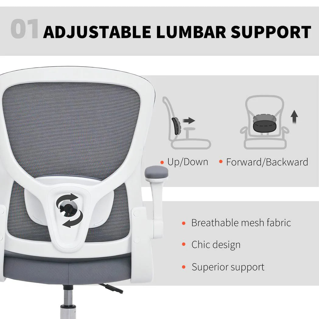 HOMCOM Draughtsman Chair with Adjustable Lumbar & Flip-up Armrests – Mesh Back Drafting Chair, Charcoal grey